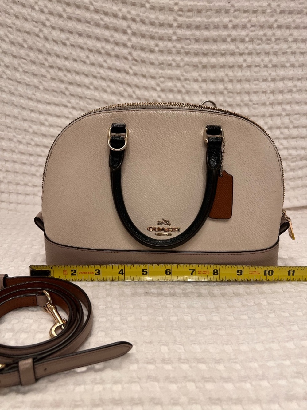 Coach Mini Sierra Satchel 3-Tone Cream Black Taupe Crossbody Bag Hang Tag
